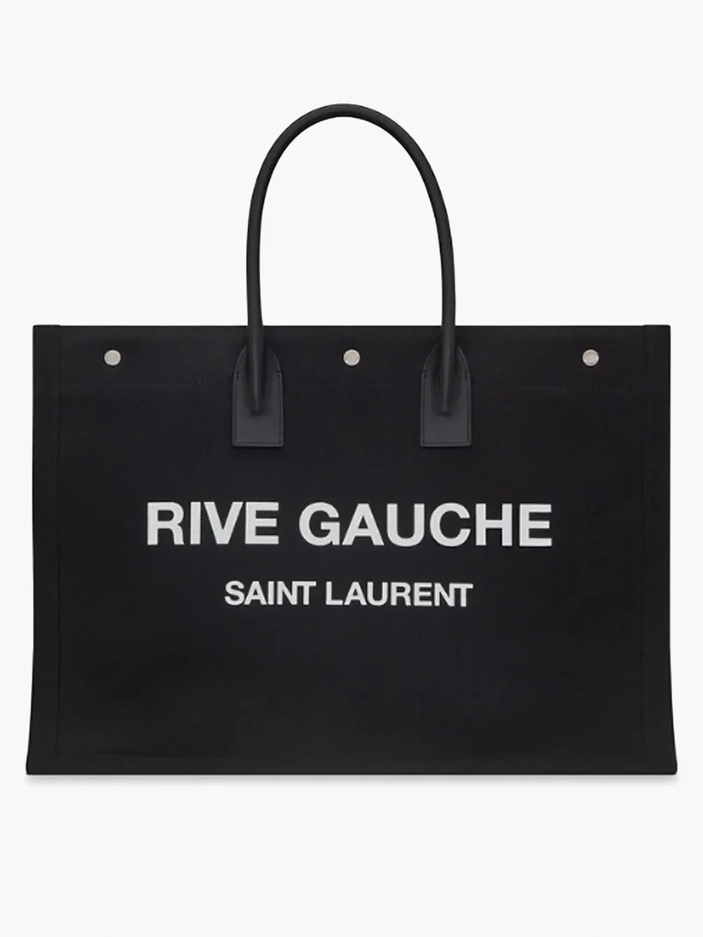 Saint Laurent Black Rive Gauche Canvas Tote with White Logo